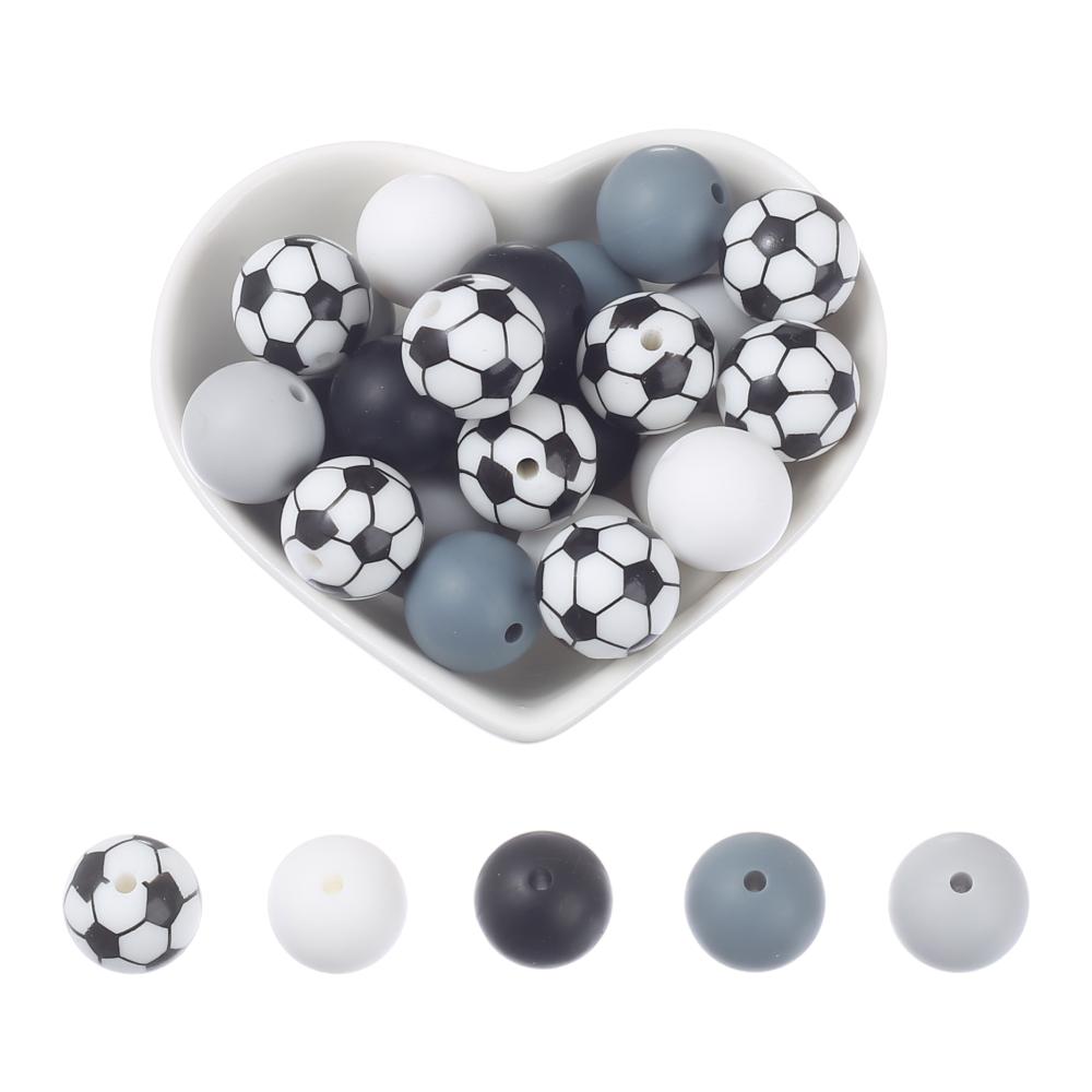 15mm 30Pcs Silicone Beads Round Print Food Grade Teething Beads for Baby Toy Soft Chew Teething DIY Pacifier Clips Necklace