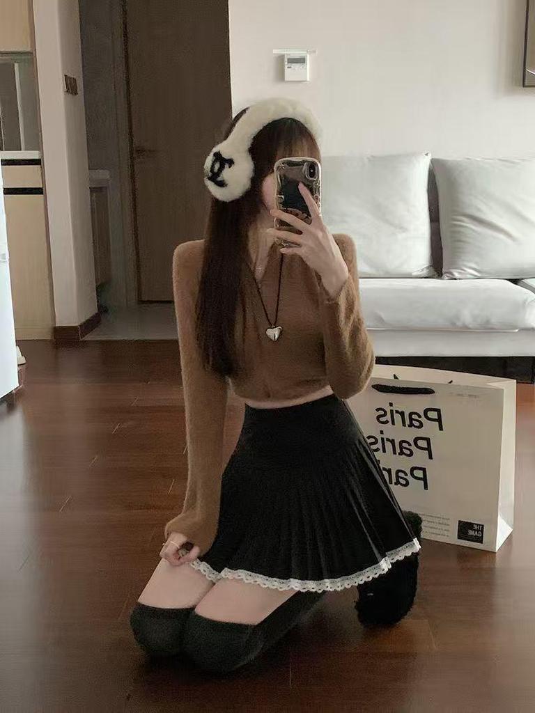 Szara Wełniana Plisowana Spódnica Midi, Wysoki Stan Wyszczuplająca Francuska Linia A dla Kobiet - Wiosna, Jesień, Zima