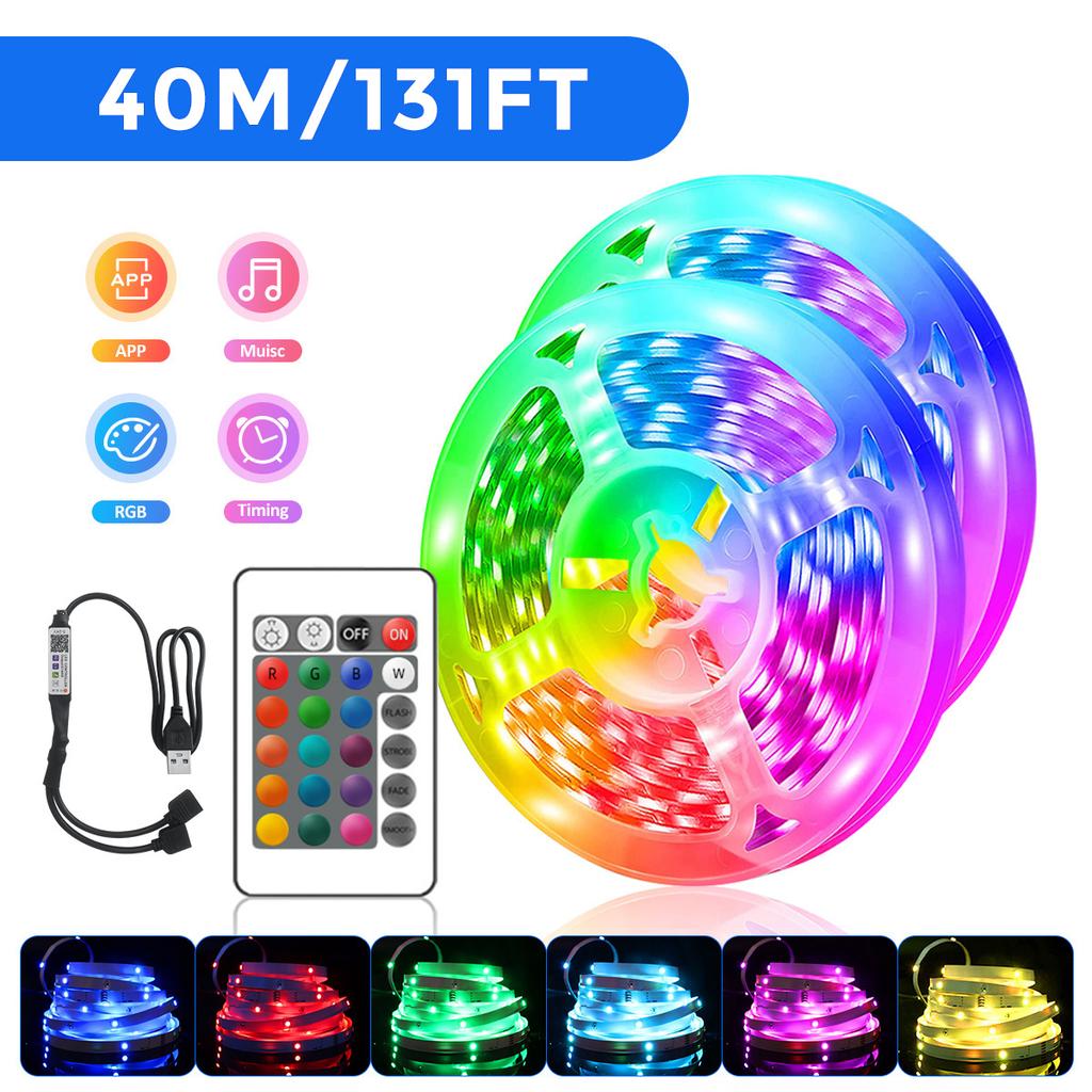 40M 5V USB RGB Led Strip TV Backlight, Music Sync APP Color Changing, Cuttcable LED Lights for Room Home Party Bedroom Decor