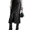 Autumn Winter Vintage Fleece-Lined PU Leather Skirt with Slit Design Women's Half Skirt