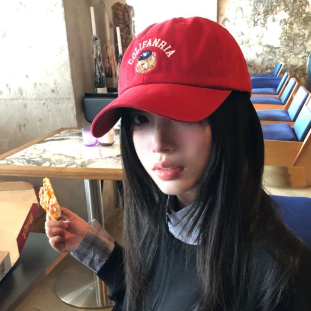 Bear Embroidered Wide Brim Baseball Cap, Face Slim Peaked Hat For Women Adult Korean Style Daily Casual Headwear