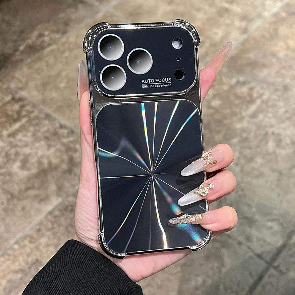 Aurora laser Plating Phone Case For iPhone 17 Air 13 14 15 16 Pro Max 16Pro 17Pro CD Pattern Big Windows Soft Protector Cover