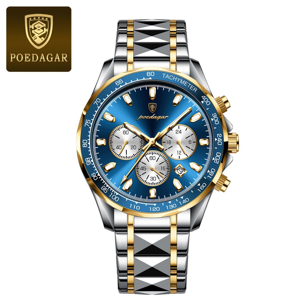 POEDAGAR Relógio Masculino de Marca de Luxo À Prova d'Água Luminoso de Aço Inoxidável Cronógrafo Data Quartzo Relógio de Negócios para Homem