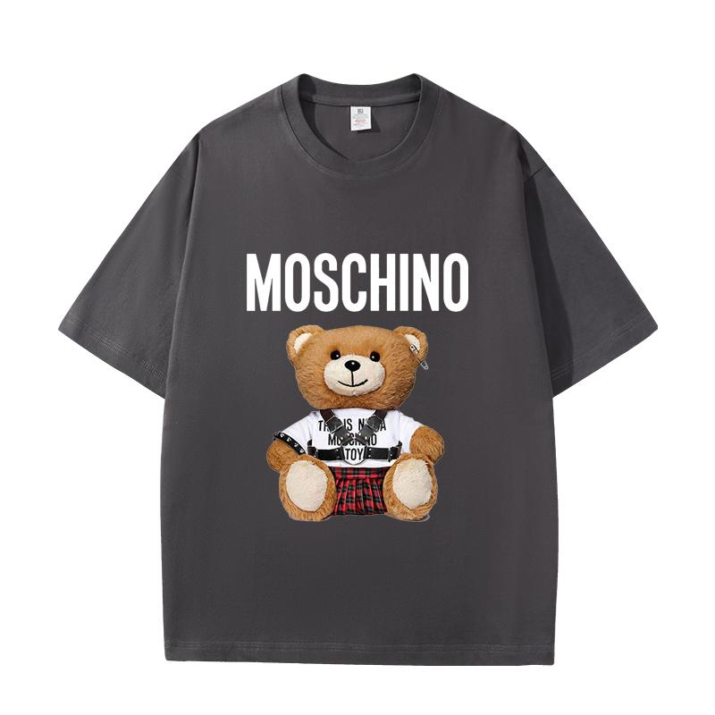 D06-116 MINISO 2026 Summer Moschino Style Teddy Bear Men Women 100% Cotton T-Shirt Casual Short Sleeve O-Neck Top