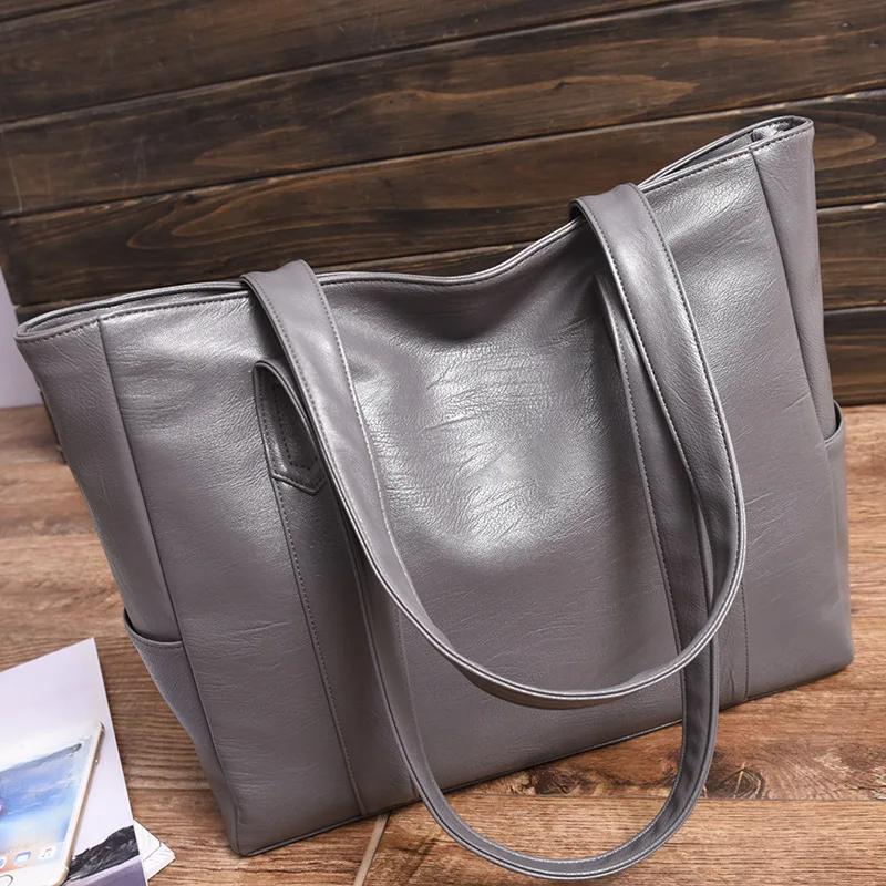 Women Soft Leather HandbagsTote Bags Retro Designer Big Shoulder Bag  New Female Pu Commute Messenger Bags