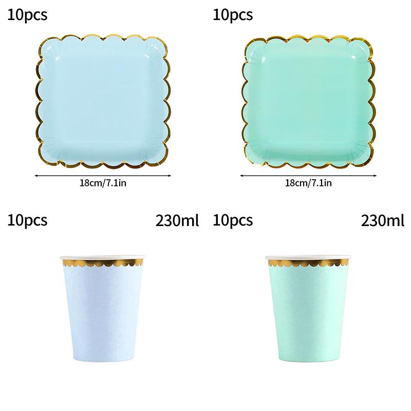 10Pcs/Set Disposable Birthday Tableware Cup Paper Plate Straws Birthday Party Wedding Decoration Kids Baby Shower Party Supplies