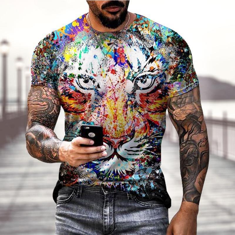 Summer Tees Tops 3D Tiger Print Men's T-Shirt Casual Animal Pattern T Shirt Streetwear Quick Dry Fashion Oversized Clothes