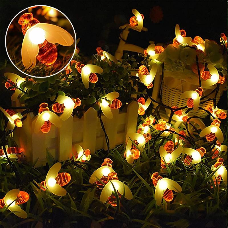 Led Bee String Simulation Light String 1.5-12m 8 Mode Outdoor Courtyard Garden Fence Party Christmas New Year Wedding Decoration