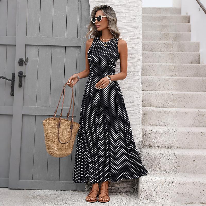 European & American Style Polka Dot Sleeveless Backless Long Dress (2026 New Summer Collection)