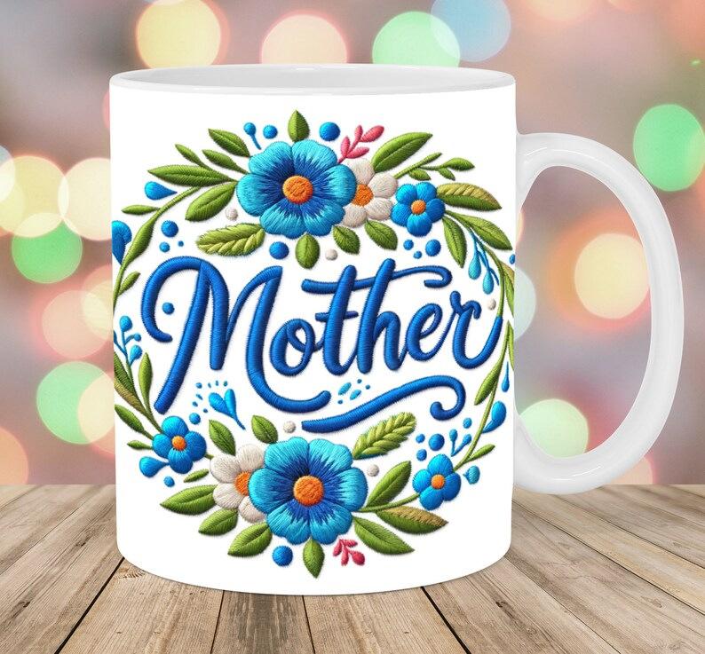 3D Embroidery Flower Embroidered Ceramic Coffee Mug Tea Cup Mom Mum Mother