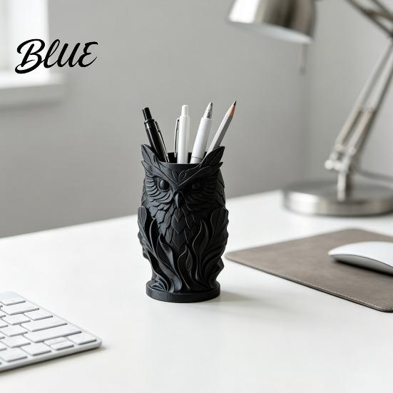 Small Desktop Storage Tube 3D Printed Owl Pen Holder Creative Desk Organizer for Office Stationery Stable Marker Retro Relief Animal Container