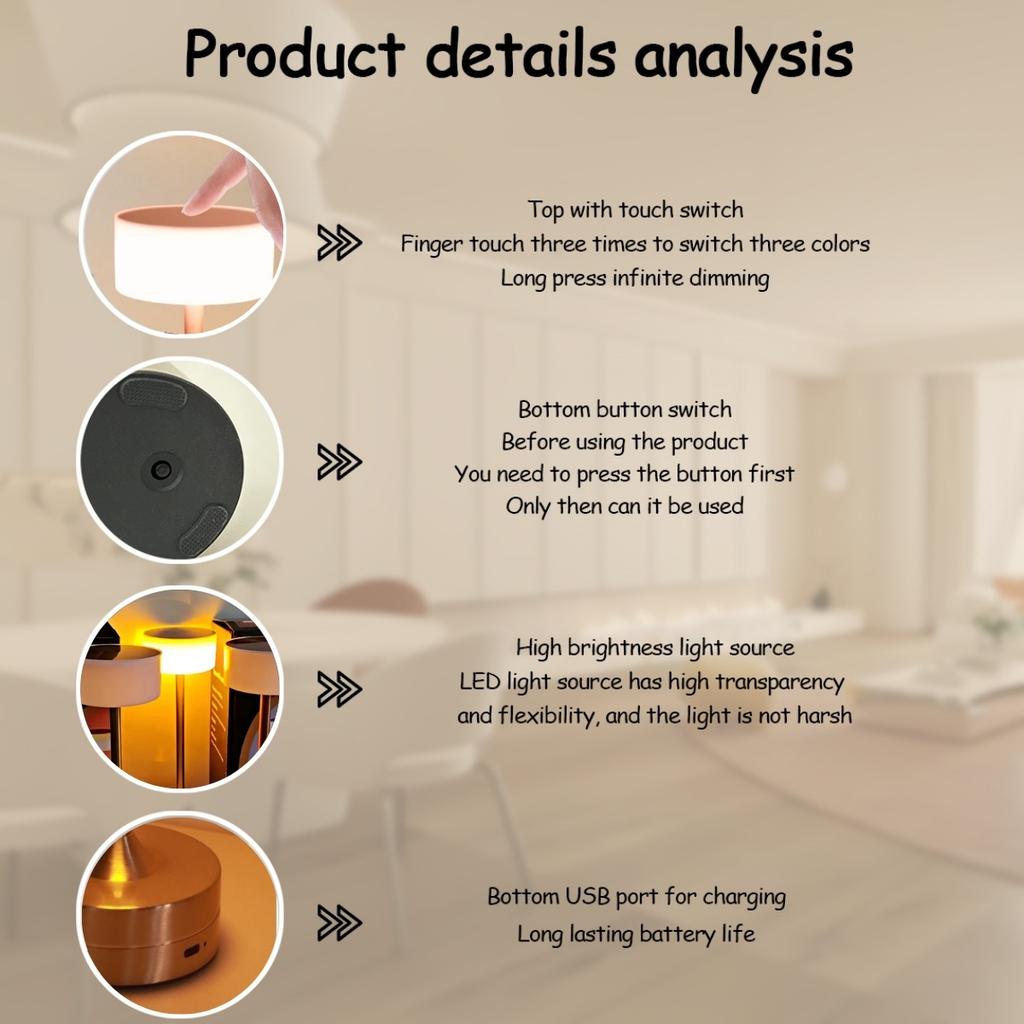 1PC simple Nordic unique shaped LED desk lamp, touch switch, rechargeable desk lamp, three adjustable light colors