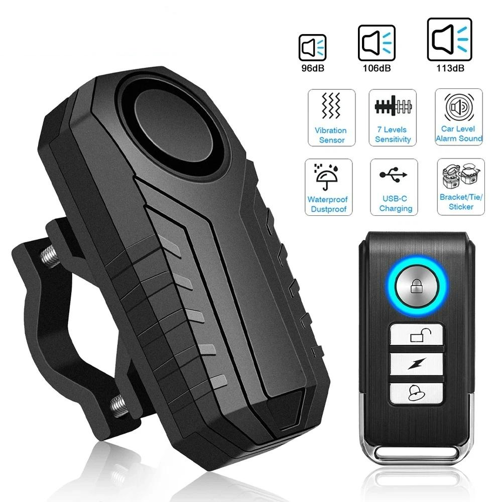 Bicycle Alarm 113dB Anti-Theft Wireless Vibration Remote Control Bike Motorbike Alarms Home Outdoor Security Protection