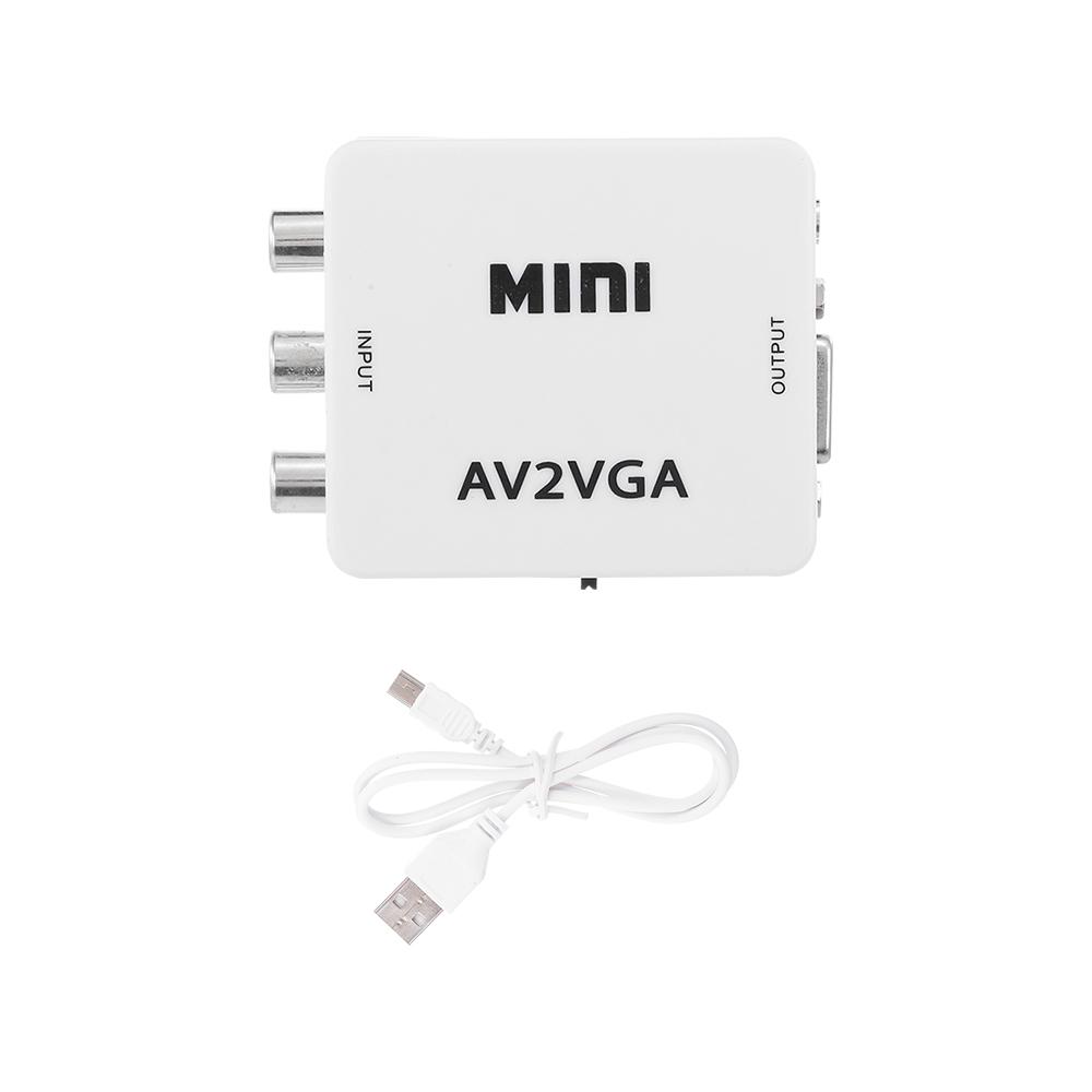 AV to VGA Adapter 1080P HD Mini VGA Converter ABS Shell Video Converter for STB Computer (White)