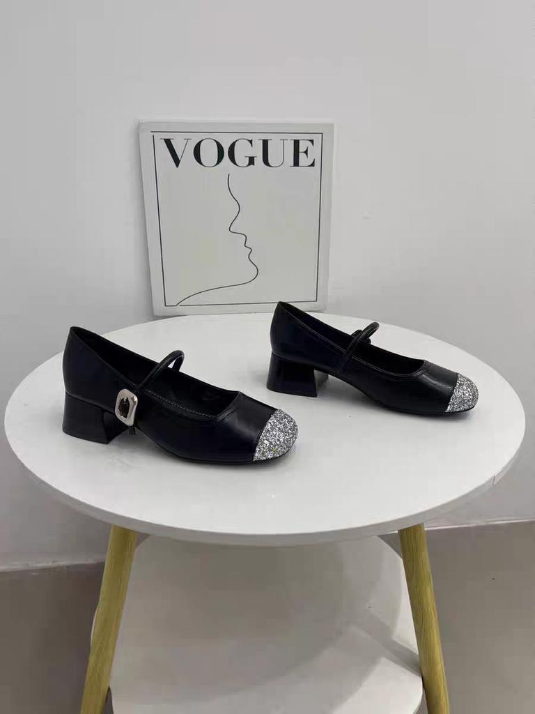 Spring Autumn Fashion Platform Sequin Buckle Women Mary Jane Shoes Designer New Leather Soft Sole Casual Ladies High Heels