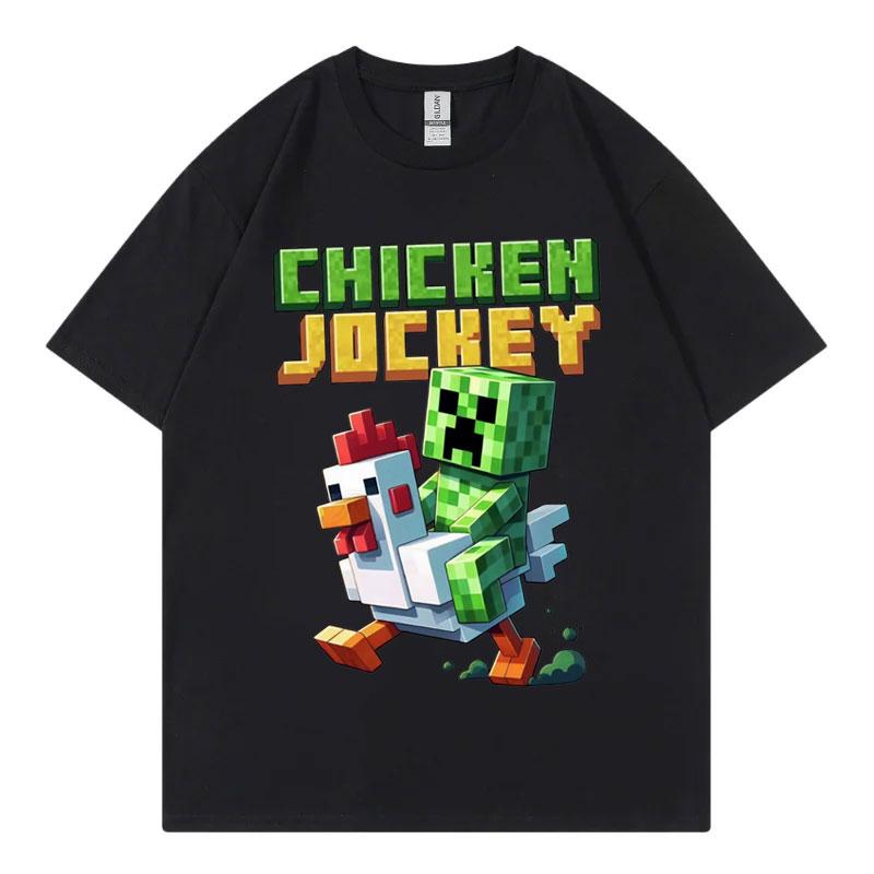 Funny Chicken Jockey Graphic T Shirt Men Women Cartoon Fashion Short Sleeve Tshirt Summer Casual 100 Cotton Oversized Tshirts