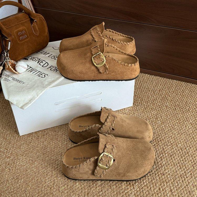 Plateau-Sohlen Boken Schuhe Tasche Kopf Halbschuhe Damen Oberbekleidung 2025 neu Sommer und Herbst Retro Ein-Pedal Innenhöhe erhöhen Boken