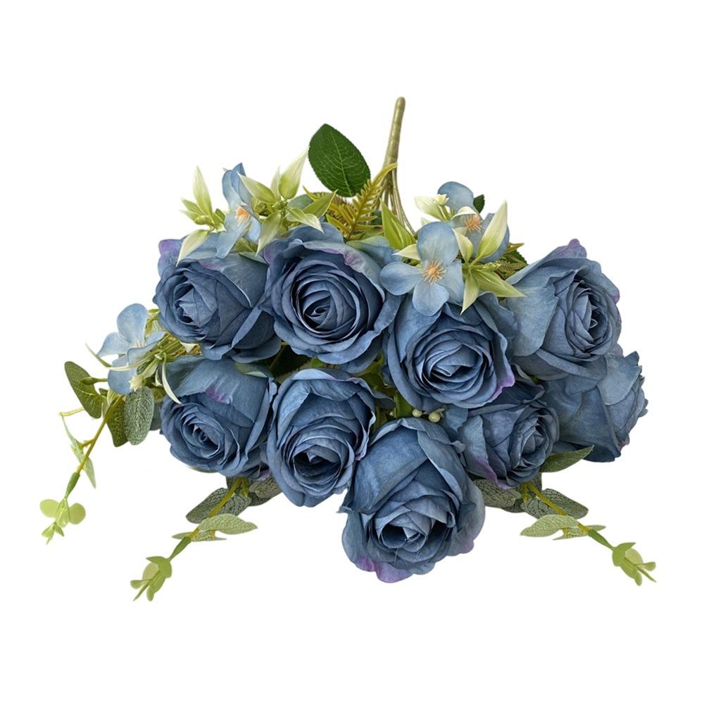 

Multicolor Simulation Flower Bouquet 9 Heads Faux Flower Creative Bridal Bouquet Desktop Ornament синий