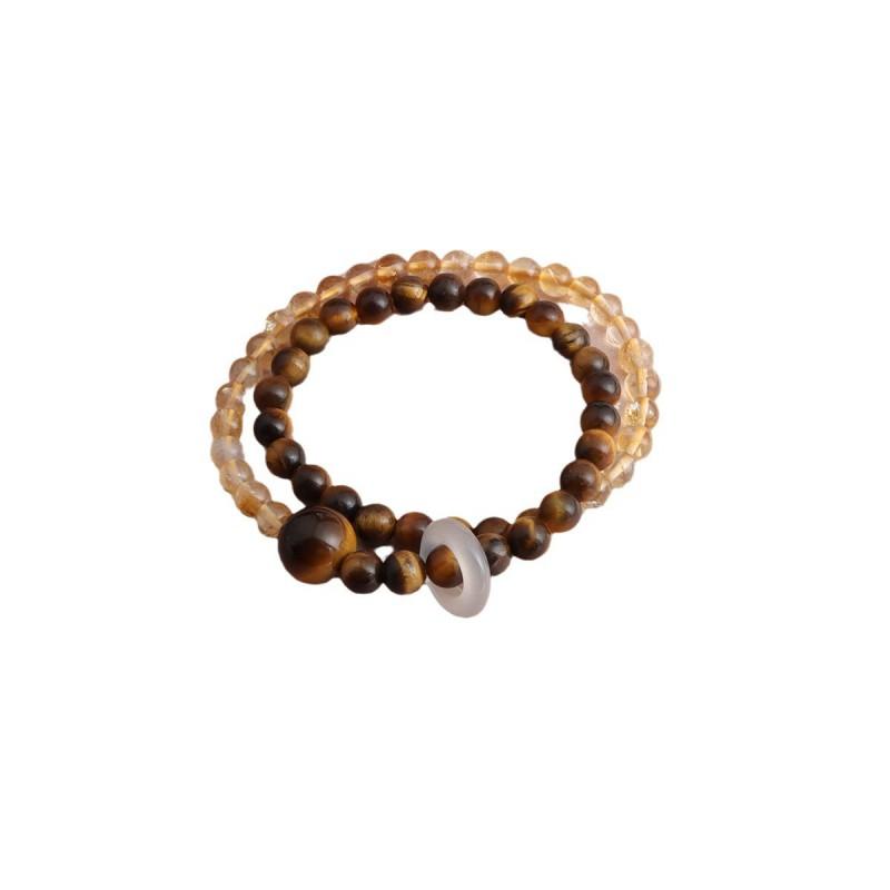 New Chinese Style Double Layer Bracelet Natural Citrine Tiger Eye Stone Hand Jewelry Men Women
