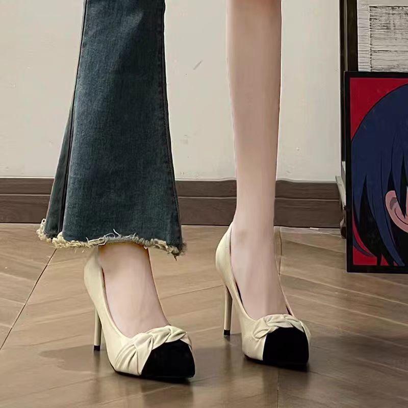 High Heel Shoes For Women Fashion Pu Pointed Toe Slip On Elegant Spring Office Wear