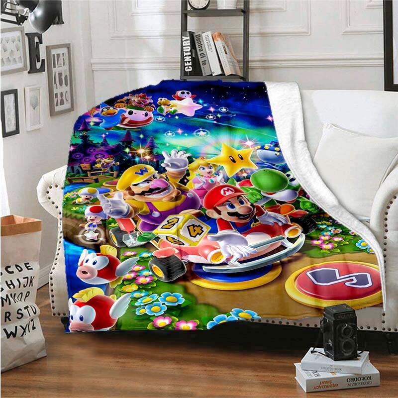 Cartoon Mario Bros Throw Blanket Soft Comfortable Sofa Blankets and