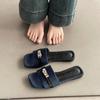 French Niche Internet Celebrity Lock Women's Casual One-word Slippers Summer New Fashion Versatile Square Head Flat Bottom Sandals