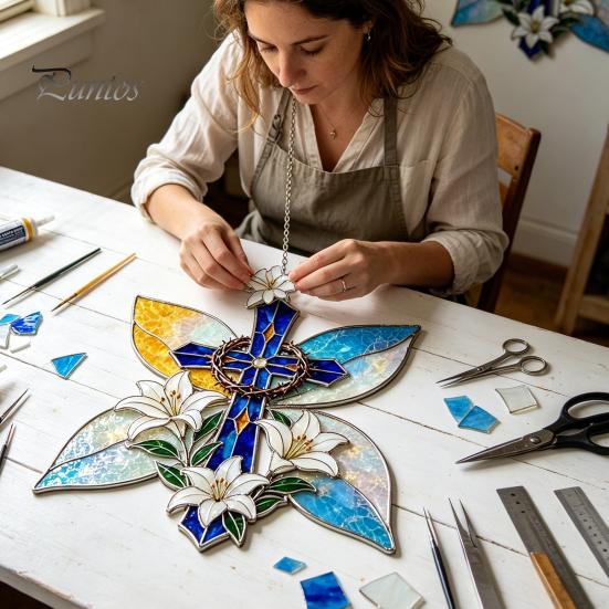 Relaxing Handcraft Gifts Christian Suncatcher DIY Kit, Stained Glass Style Religious Sun Catcher, Spiritual Home Decoration Crafts Iridescent Hanging