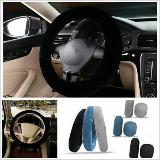 

3x Non-slip Car Soft Wool Handbrake Gear Shift Cover Fuzzy Steering Wheel Cover