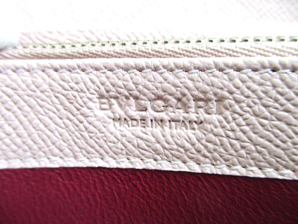 Authentic BVLGARI Light Pink Leather Round Zip Long Wallet Purse #b128  Open box