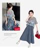 Girls' summer plaid skirt set, children's Korean style casual loose short sleeved shirt, big children's half skirt two-piece set