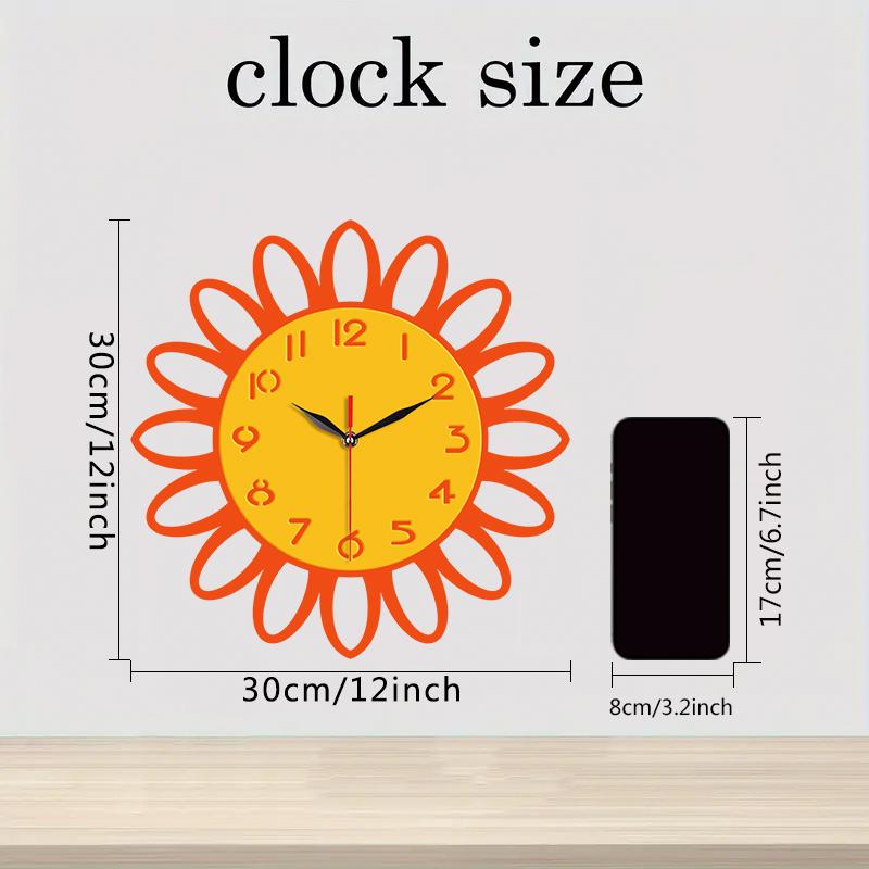 Cartoon hollowed out sunflower wall clock, creative countryside style, silent wall clock suitable for home, living room, and off