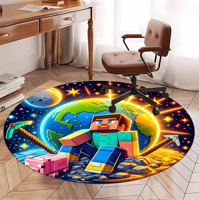Gamer Pattern Round Rug, Indoor/Outdoor Mat, for Picnic, Gameroom, Bedroom, Office, Living Room, Home Decor Carpet, Birthday Gift