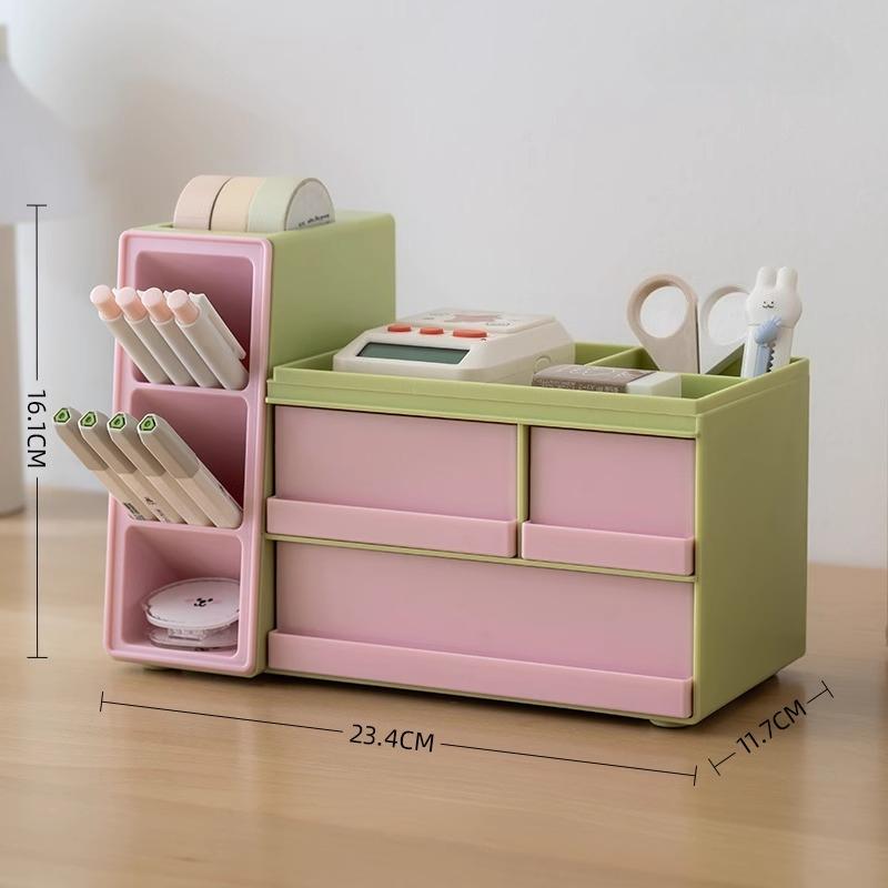 Creative Oblique Pen Holder Storage Box with Drawer Organizer Large Capacity Office Table Stationery Files Organizer with Cover