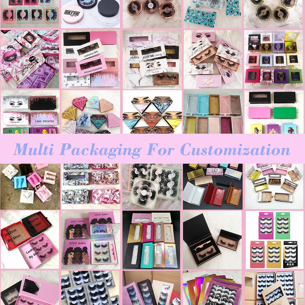 Package Box Custom Mink Eyelashes Private Label Natural False Full Strip Eyelashes Supplier 3D Mink Eye Lashes