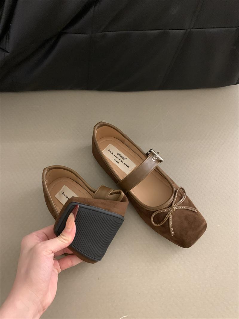 

Internet celebrity square head women s shoes autumn new flat bow single shoes ballet silver belt buckle Mary Jane shoes 40 коричневый