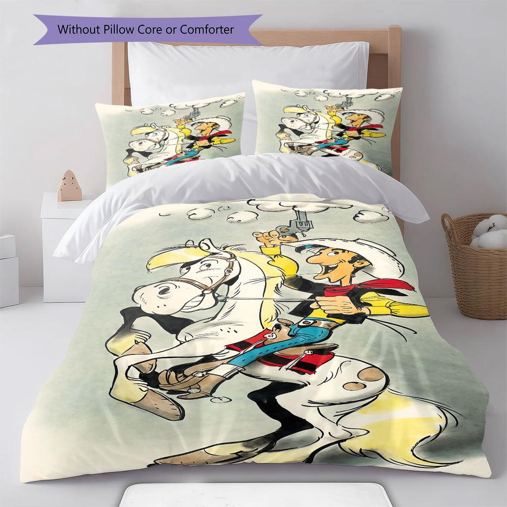 Lucky Luke Sengetøy Dyne Sett Dynetrekk Putetrekk Hjemmeinnredning Bursdagsgave (1 * dynetrekk + 2 * putetrekk, uten kjerne)