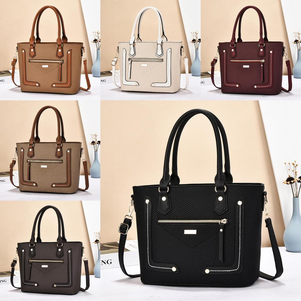 Borsa Tote Vintage in Stile Europeo per Donna con Materiale in PU e Tasche Multiple