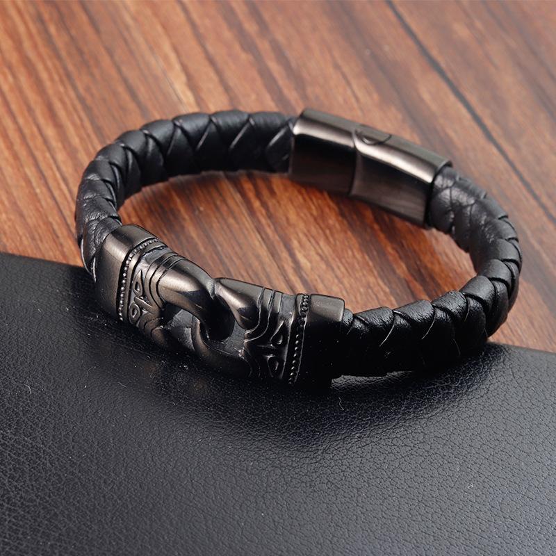 Totem Bracelet Leather Woven Leather, Black Leather Bracelet Bracelet