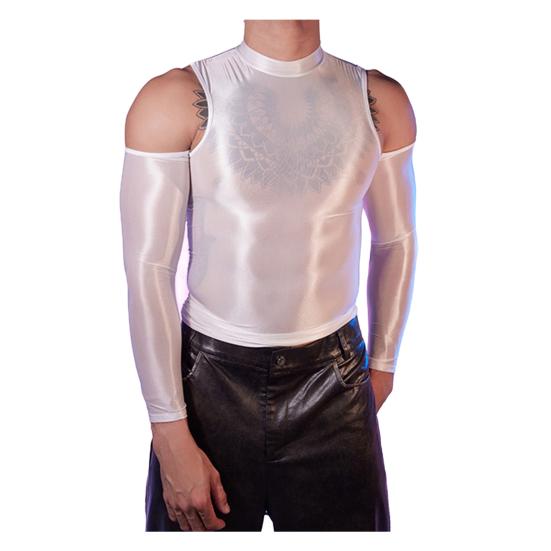 Sexy Men Glossy Shiny T-Shirt Smooth Breathable Top High Elastic Transparent See-Through Nightclub Skinny Tops