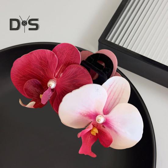 Bow Orchid Flower Decor Hair Claw Faux Pearl Inlaid Flower Hair Grip Secure Hold Back Head Hair Claw Hair Accessories