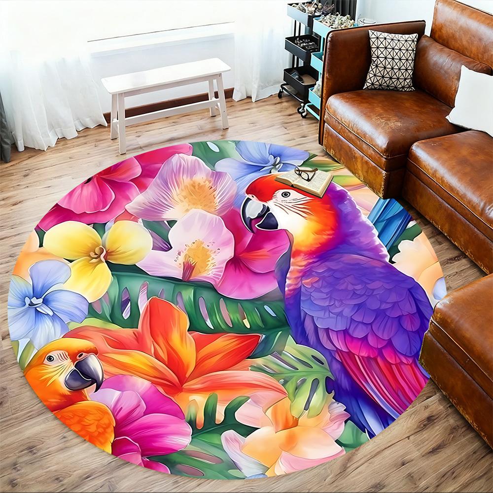 1pc parrot flowers Round Chair mat Area Rug - Non-Slip, Floor Mat for Office, Bedroom, and Indoor Decor c1125863
