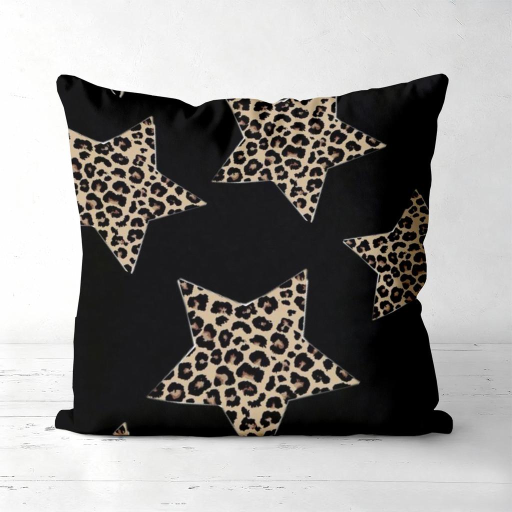 Leopard Stern Muster Schwarze Kissenbezüge Set von 4 Polyester Kissenbezug, Sofa Dekorative Kissenhülle Kopfteilkissen