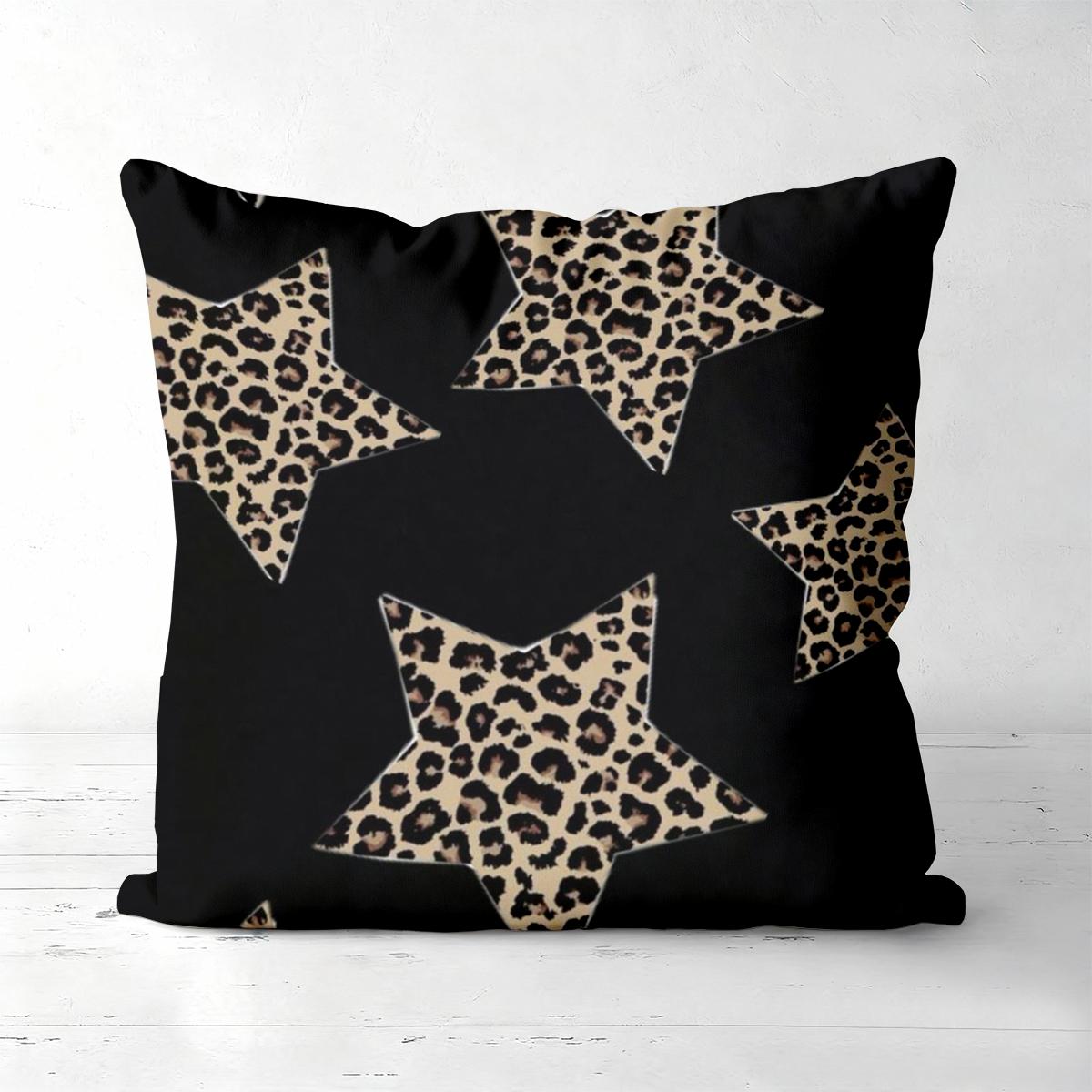 

Leopard Star Pattern Black Cushion Covers Set Of 4 Polyester pillowcase, sofa decorative cushion cov Headboard Pillow 45x45cm