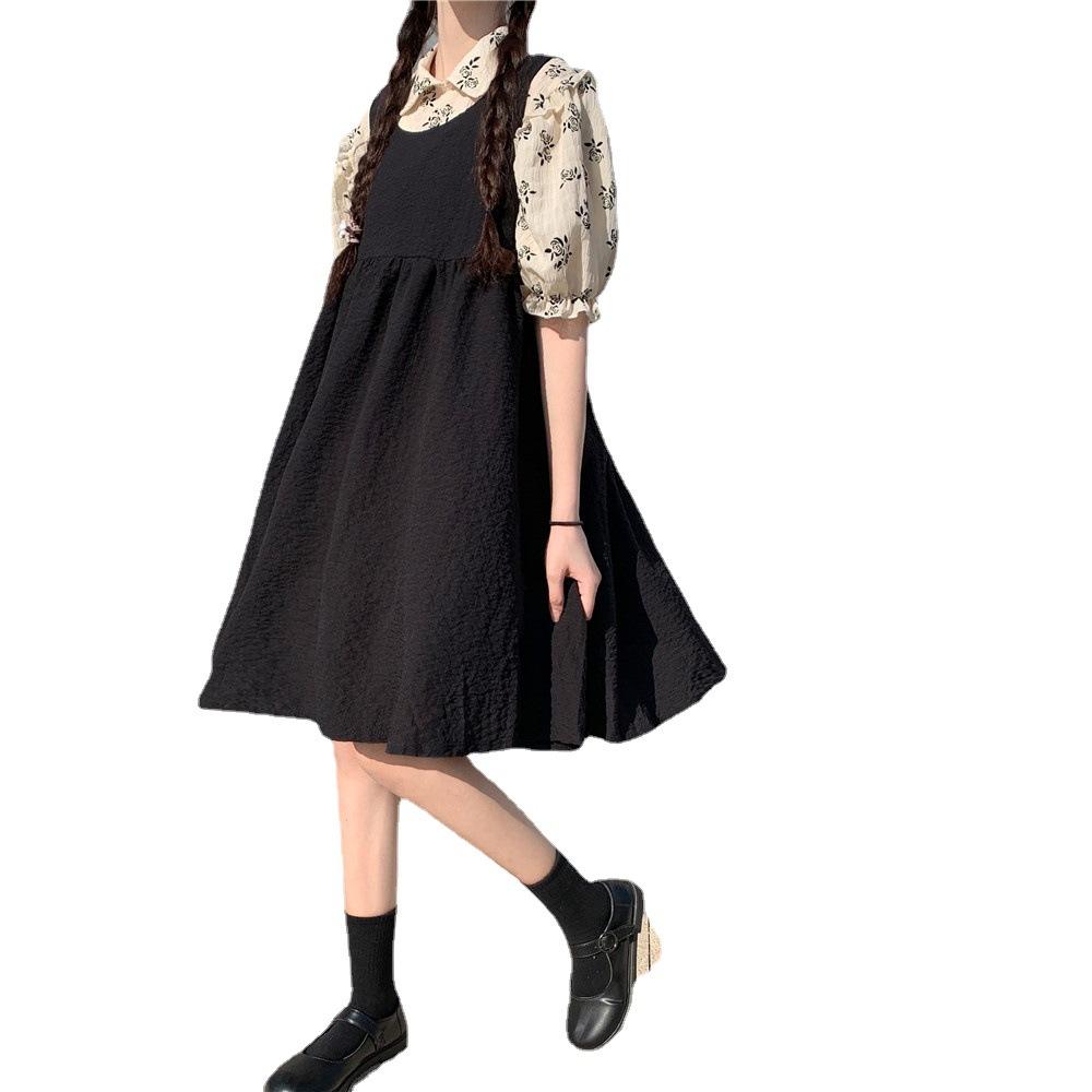 New College Style Shirt Top Women + Suspender Dress Strap Dress Dress Doll Dress Thin Two-piece Set