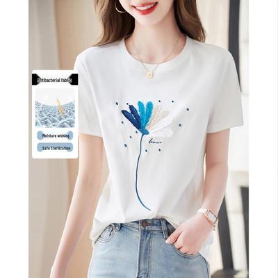 Demana Baumwollpflanzen-Stickerei T-Shirt