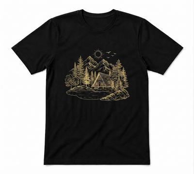 Nature Cottage Core Clothing, Mountain Hiking Gift Black T-shirt