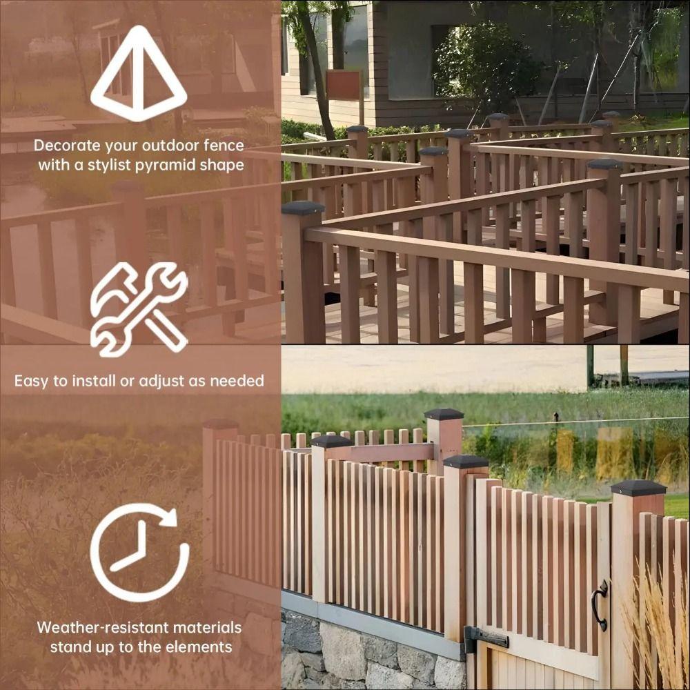6Pcs Waterproof Pyramid Post Caps Replacement 3.5x3.5in Fence Post Cover Sun Protection Weather Resistant Posts Top Protector