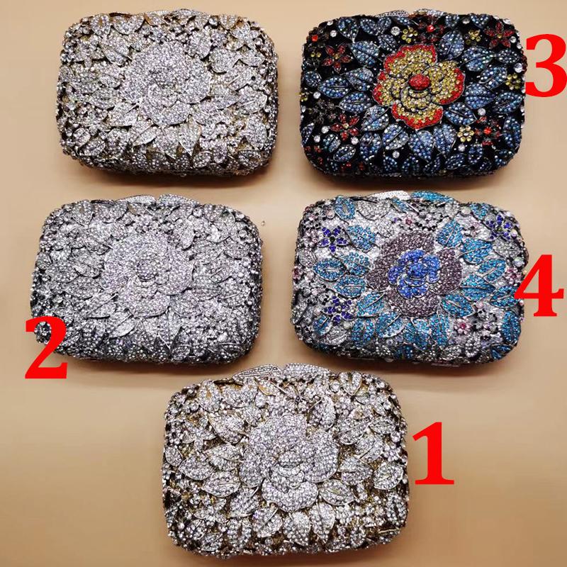 Flower Bags Crystal Clutch Evening Purse WHTUOHENG Women Diamond Rhinestone Handbags Formal Wedding Party Purple/Blue/Gold Bags