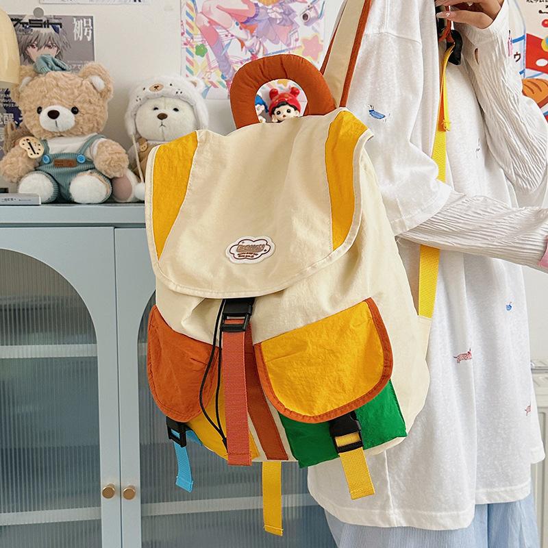 Schoolbag new fashion color matching backpack Korean version high value color contrast large capacity travel simple travel parent-child small backpack