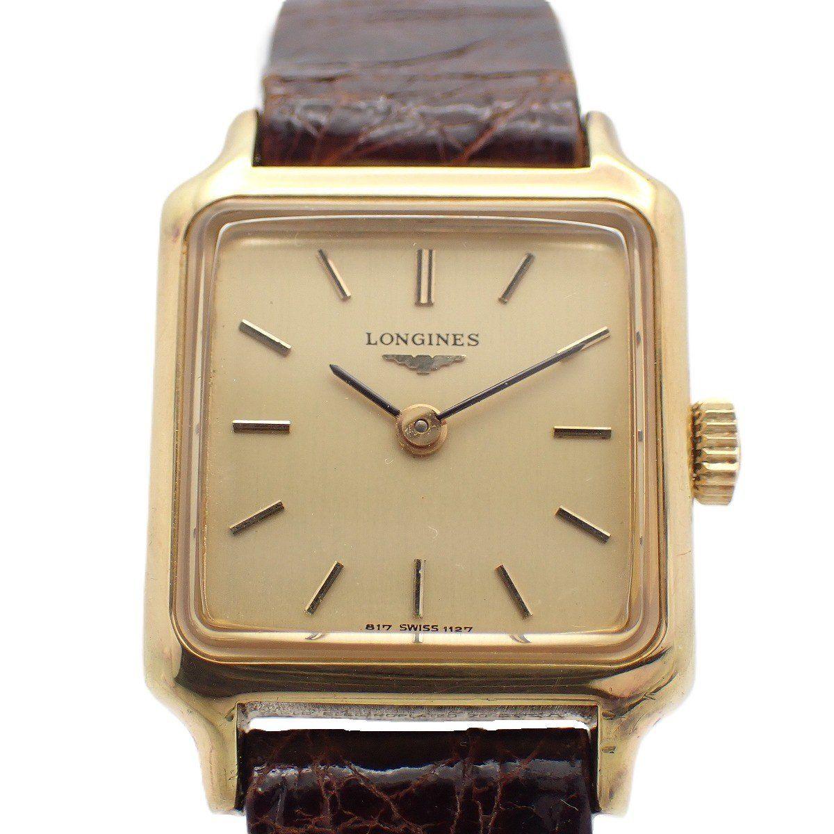 Used Longines Square Manual Winding Ladies Watch Gold GP Genuine Leather Strap Cal.L817.4 [Ioki Pawnshop]